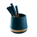 Gold-trimmed striped ceramic fruit fork storage jar - stylish stainless steel fruit forks, a great home essential, spoon and fork set