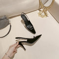 2026 baotou high heels women's stiletto square toe flats park chae young same style shoes black patent leather high heels slimming look