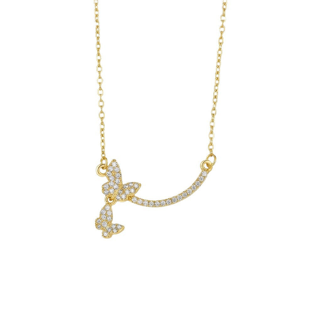 Popular internet celebrity fashion copper inlaid with zirconium full diamond butterfly tassel necklace for women accessible luxuryniche style non-fading clavicle chain jewelry