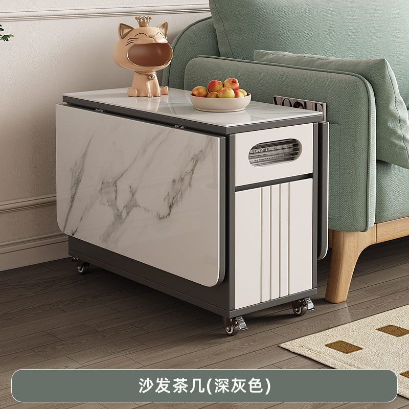 Multifunctional sofa corner table, side cabinet, foldable coffee table, slate dining table, dual-purpose living room trolley, movable tea table
