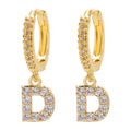 European and american gold-plated micro-paved zircon 26-letter initial pendant earrings - fashionable, unique, high-end, and chic hoop earrings with tassel detail
