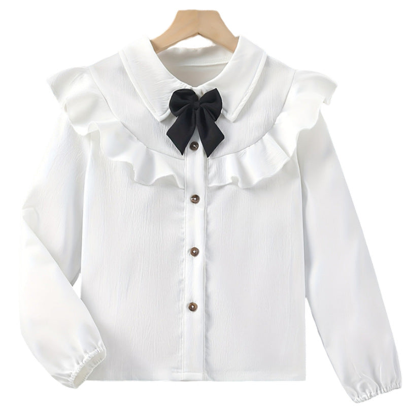 Girlshirtspringexportnew arrival dressbowsshirtwestern stylekids suit white shirt bottom