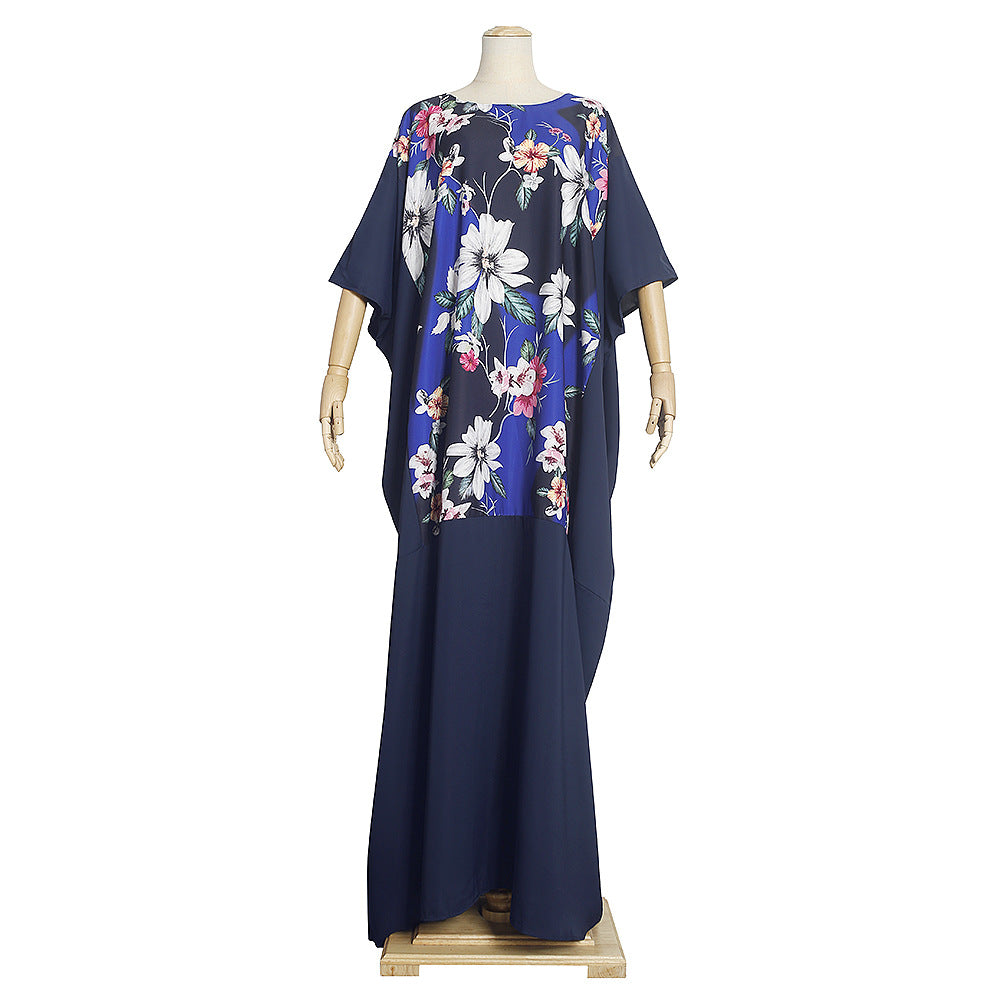 summer new arrivals: european and american style  print round neck maxi dress,  dress, african women's plus size clothing