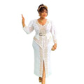 supply, hot-selling in africa, v-neck, hot diamond beads, bubble mesh sleeves, waist-length skirt, slit dress