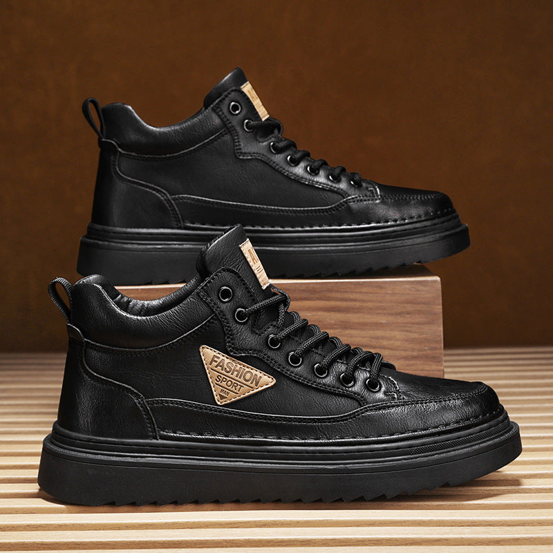 2026 spring new high-top martin boots for men - trendy, versatile, chunky sole casual leather shoes, workwear platform sneakers, streetwear shoes for men