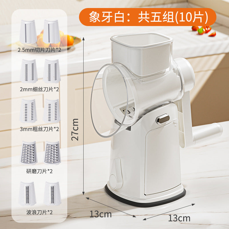 Multifunctional vegetable cutter - hand-cranked, easy to use: shreds, slices, grates potatoes, and grinds nuts