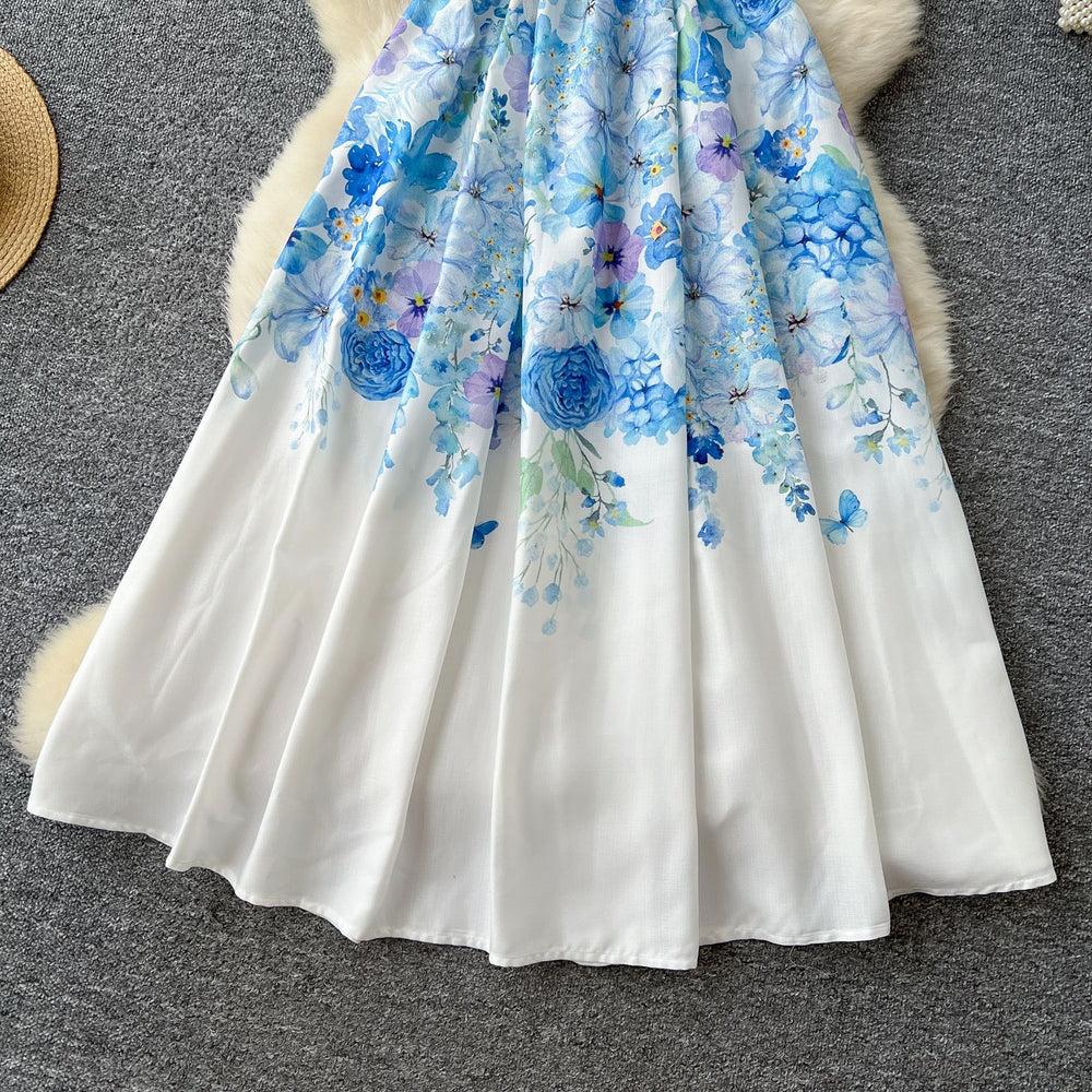 spring new arrival: european and american style elegant sleeveless midi dress with notch collar, cinched waist, and floral print