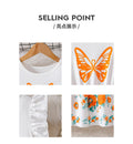 Exportsummergirldress flying sleeves ruffles orange butterfly printing waist large skirt kids a-line skirt
