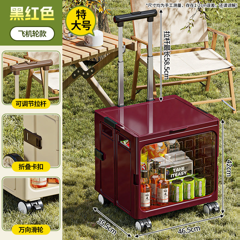 Rod storage box Car outdoor foldable hand-pulled camping Camping finishing box Multifunctional trolley with pulley