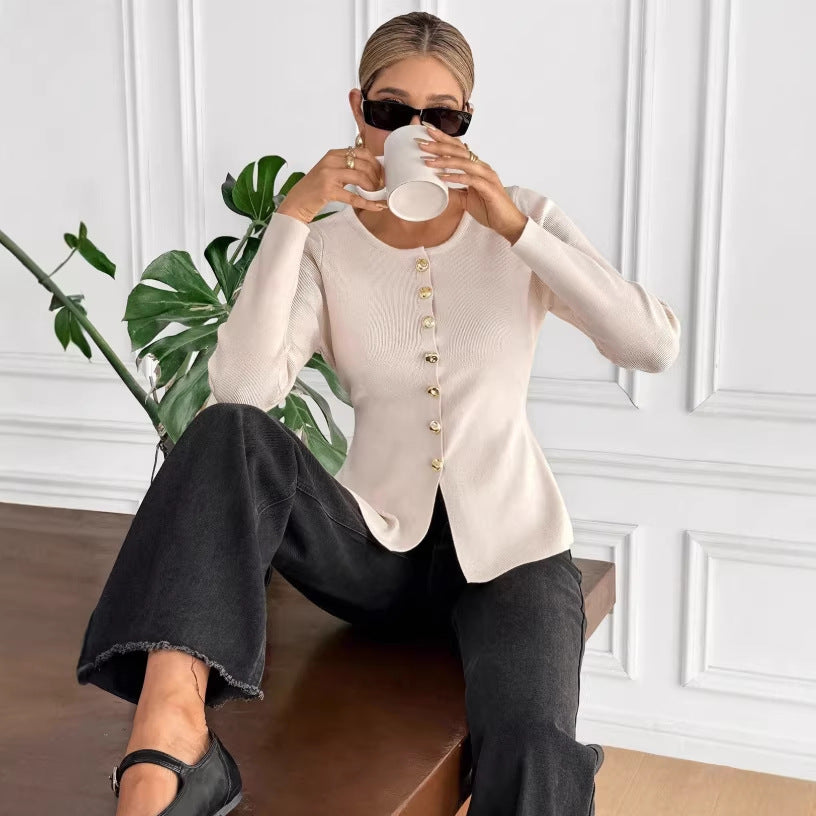 european and american cross-border new women's elegant fashion chanel-inspired round neck knitted sweater