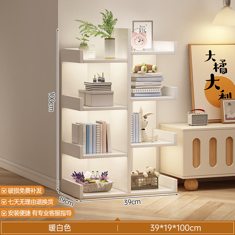 Simple small bookshelf, floor-to-ceiling shelf, integrated wall storage rack, living room office display rack, table side storage narrow cabinet