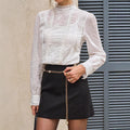 Amazon fashion cross-border women's frenchretro stand collar lace patchworkshirt gentle style elegant long sleeves tops