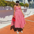 European and american cross-border women's fashion  summer new sexy elegant bandeau striped high-waisted midi dress