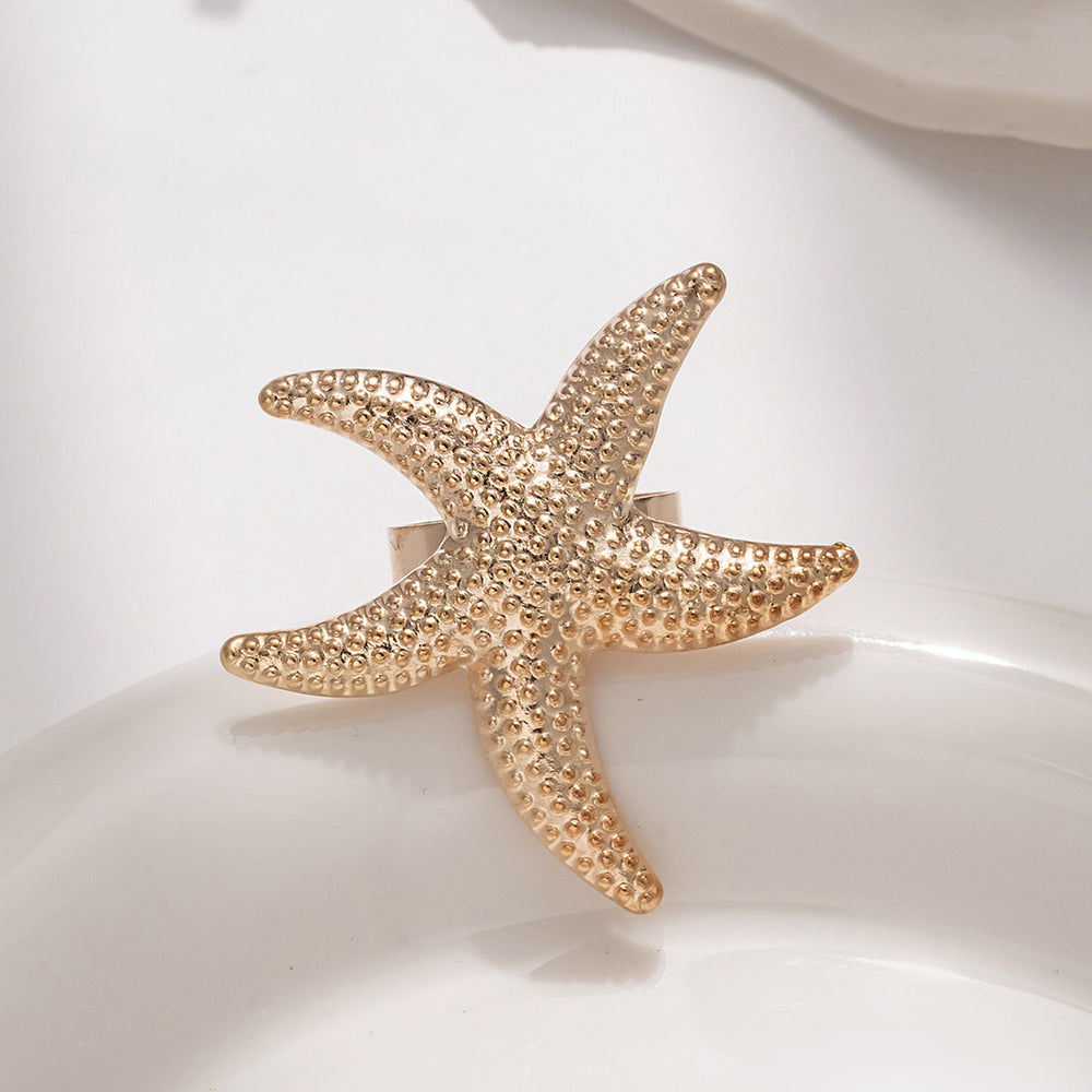 Pearl ring set wholesale european and american cross-border starfish jewelry women's niche high-end hand jewelry hollow open ring