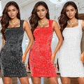 C7220 cross-border   fashion women's hotfix rhinestone bodycon sleeveless sexy cami dress
