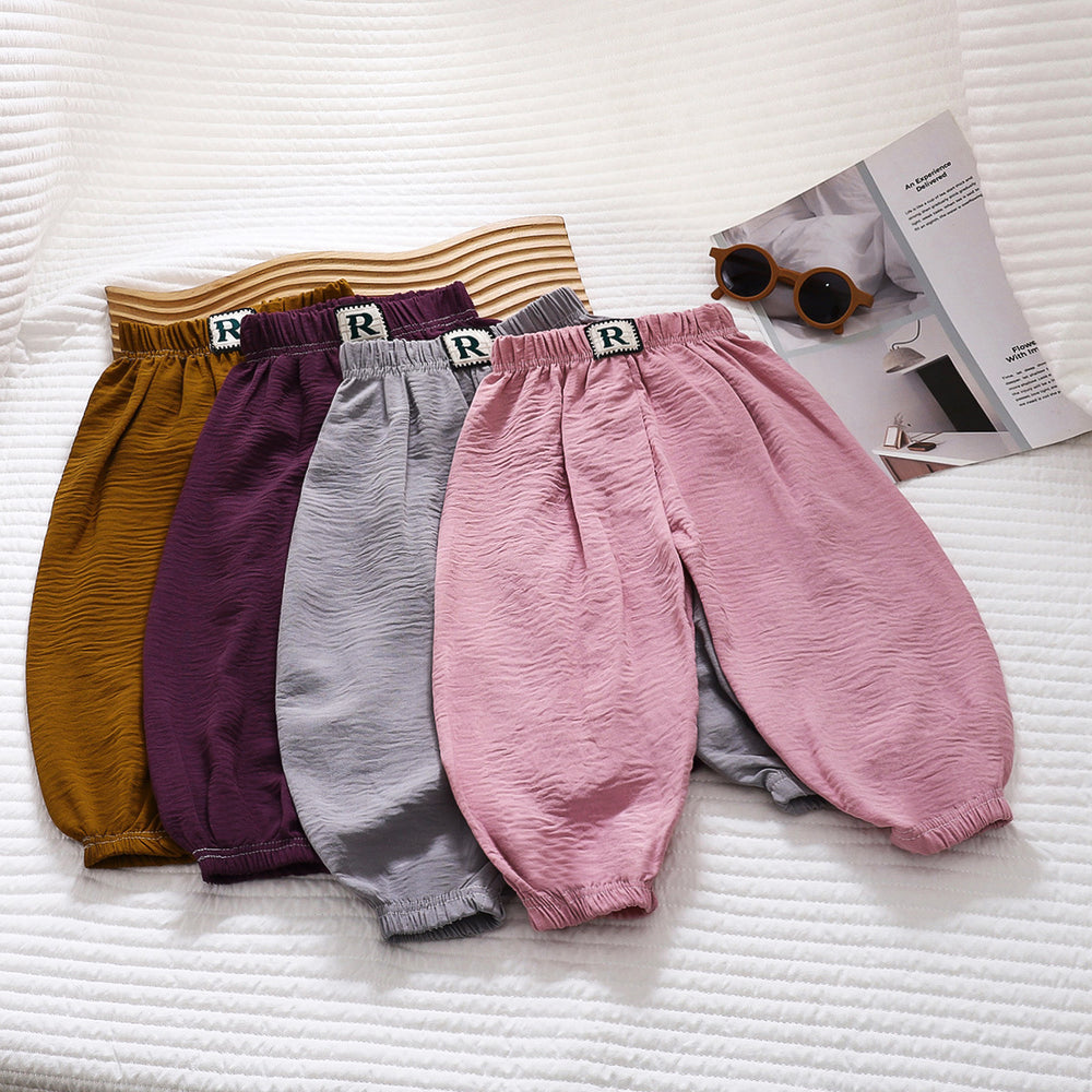 Kidssummer ice silk pleated bloomers thin baby anti-mosquito pants children's air conditioning pants casual nine-point pants