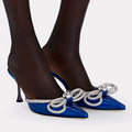 Spring/summer new arrivals: metallic rhinestone high heel slippers, stiletto heel, bow accent, pointed toe high heel sandals, closed-toe, cross-border european and american style