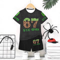 "stylish digital 67 print," perfect for summer wear, boys' outdoor sports t-shirt set