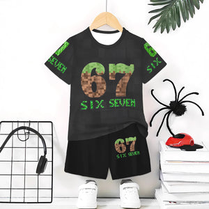 "stylish digital 67 print," perfect for summer wear, boys' outdoor sports t-shirt set