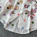 3d embroidered hotfix rhinestone lapel long sleeve shirt - women's  spring new fashion, loose fit, slimming, playful top