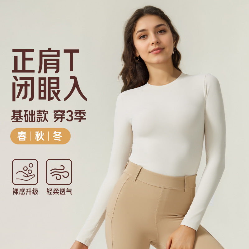 Thin casual running sports t-shirt fitness wear long sleevesslimming look round neck topsilm yoga wear long sleevesautum