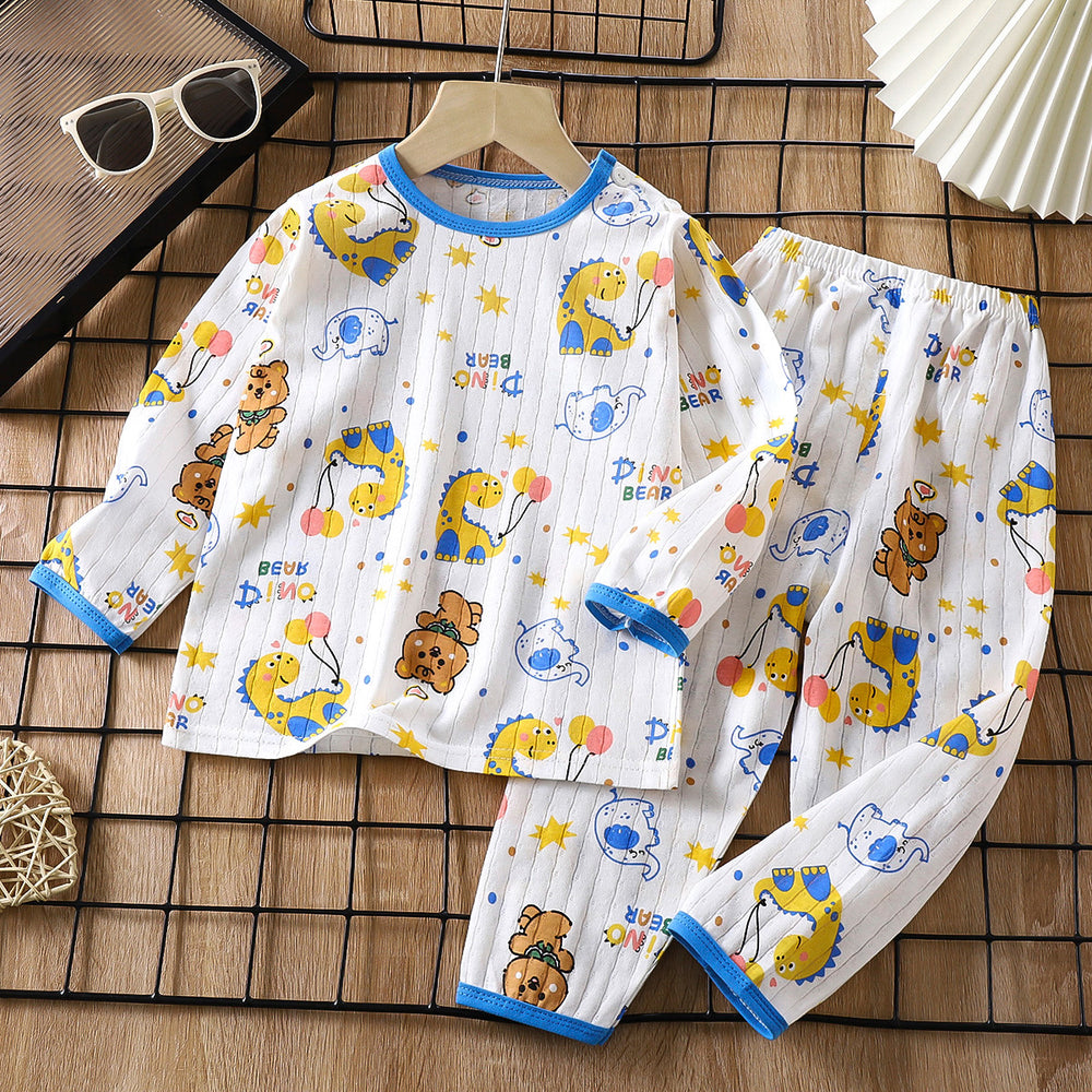 new children's pure cotton pajama set - summer long sleeve sleepwear, lightweight air conditioning suit for boys and girls
