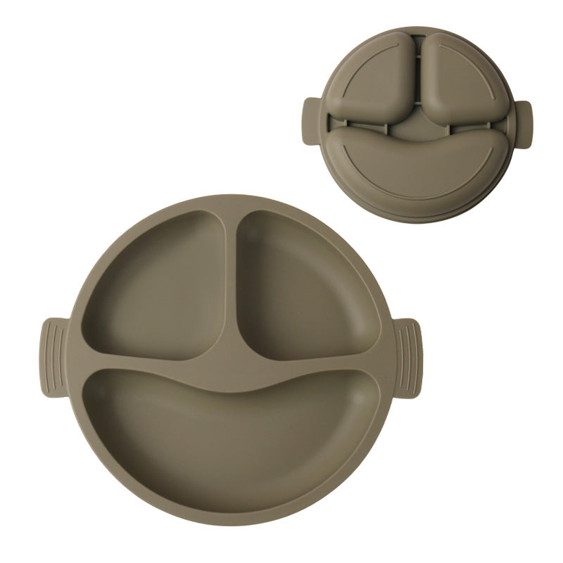 Children's silicone tableware Infants and toddlers Smiley face Three-grid plate Baby feeding complementary food bowl Spot silicone tableware set