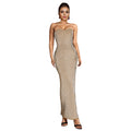 C7162 cross-border   fashion women's off-shoulder rhinestone bodycon slit bodycon dress
