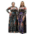 supply long skirt printingv neck waist and chest with diamond pleated skirt special price