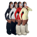 fashionfashion women's silm zipper long sleeves thumb button tops shorts two-piece set sports suit