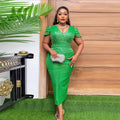 export v-neck sexy evening gown african plus size women's clothing  rhinestone tweed dress