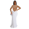 C7043 cross-border   independent station fashionfashion women's solid color hot diamond longdress new