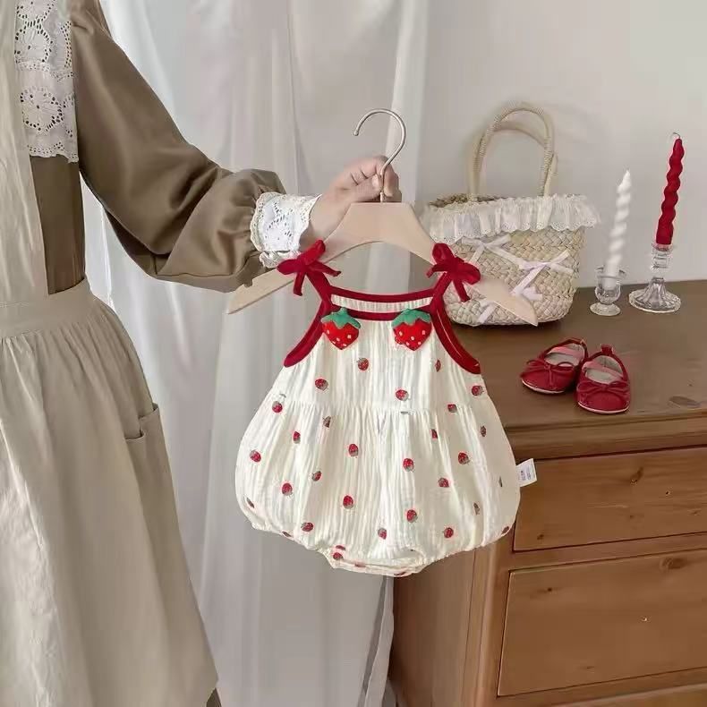 Summer lightweight romper - newborn baby outfit - stylish suspender bodysuit - sleeveless onesie
