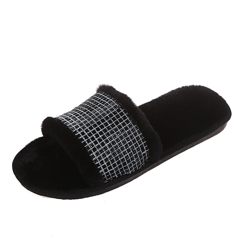 Slipper 2024 winter export fashion rhinestone pattern flat cotton slippers for women - perfect for cross-border e-commerce and us/european markets