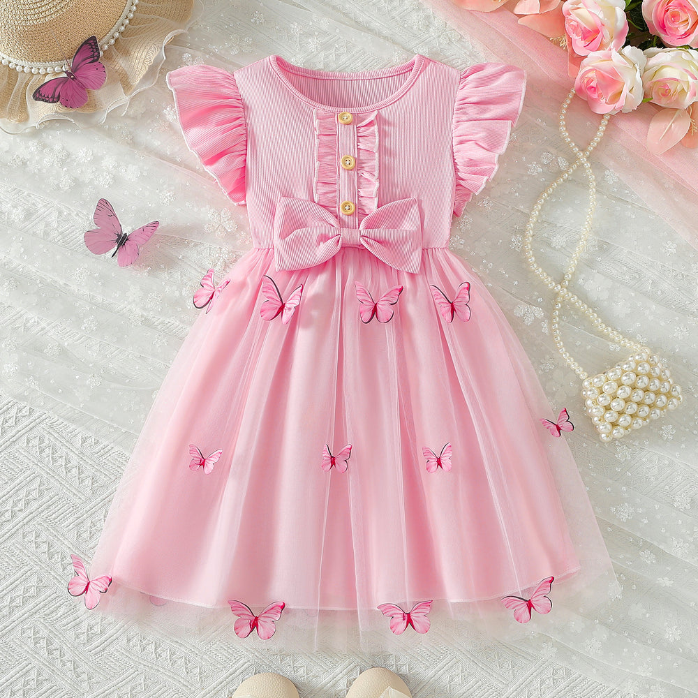 Girls' summer dress  new style butterfly mesh tutu dress - stylish and ethereal princess dress for kids