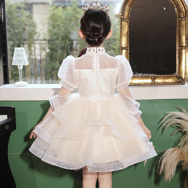 Girls' high-end dresses, cross-border foreign trade, new large skirt flower girl wedding dress, host piano performance, gorgeous in stock