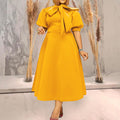 Plus size european and american women's clothing -  &  fashion: bubble sleeve, bow detail, maxi/midi length, export dress