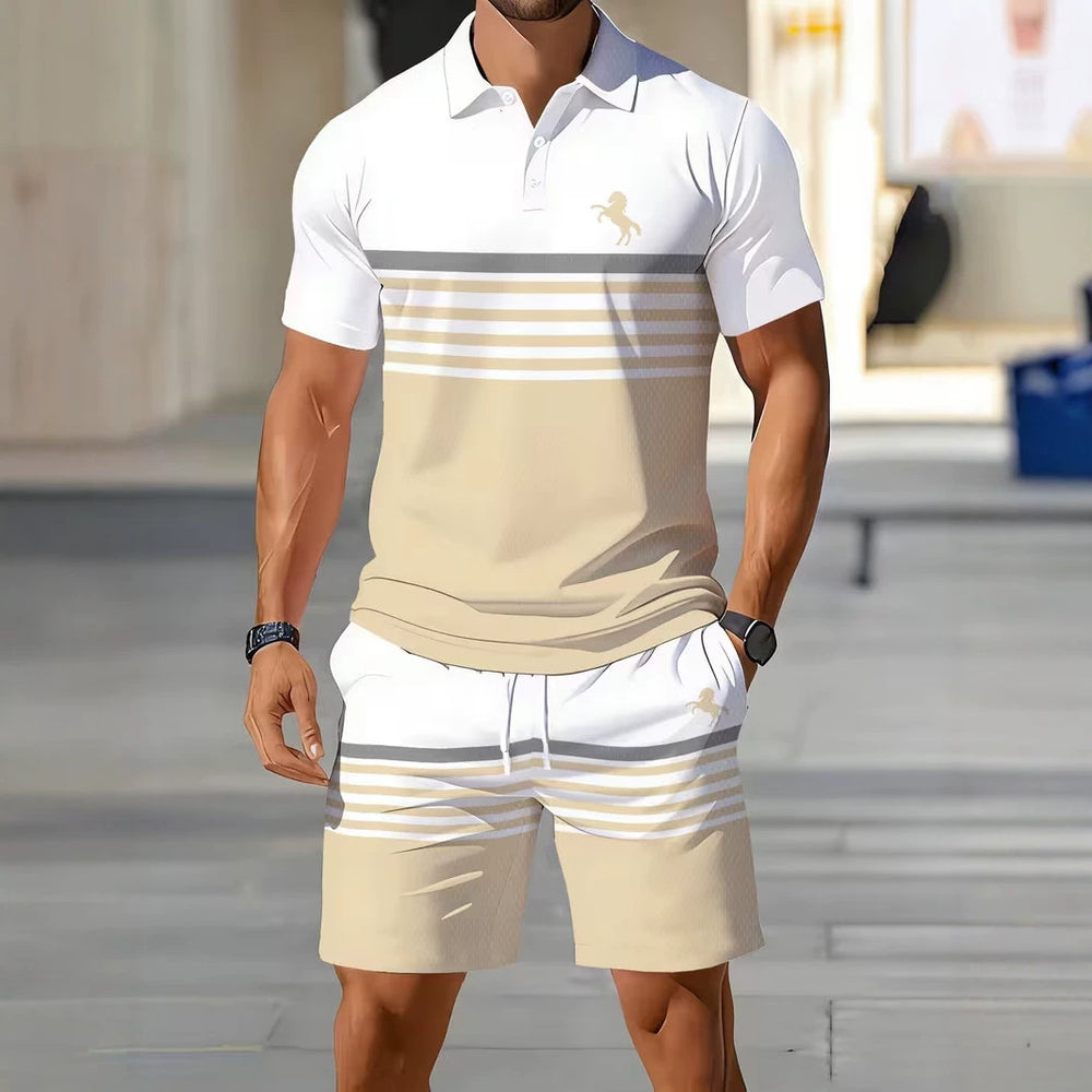 hot-selling men's polo shirt set, new summer two-piece casual short-sleeve and shorts set, dropshipping available