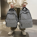 Niche style american graffiti junior high school and college students large capacity backpack stylish checkerboard grids high school student backpack