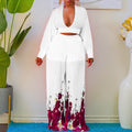 Independent station export wholesale v neck chiffon lantern sleeve tops pleated wide leg pants two-piece setfashionsuit