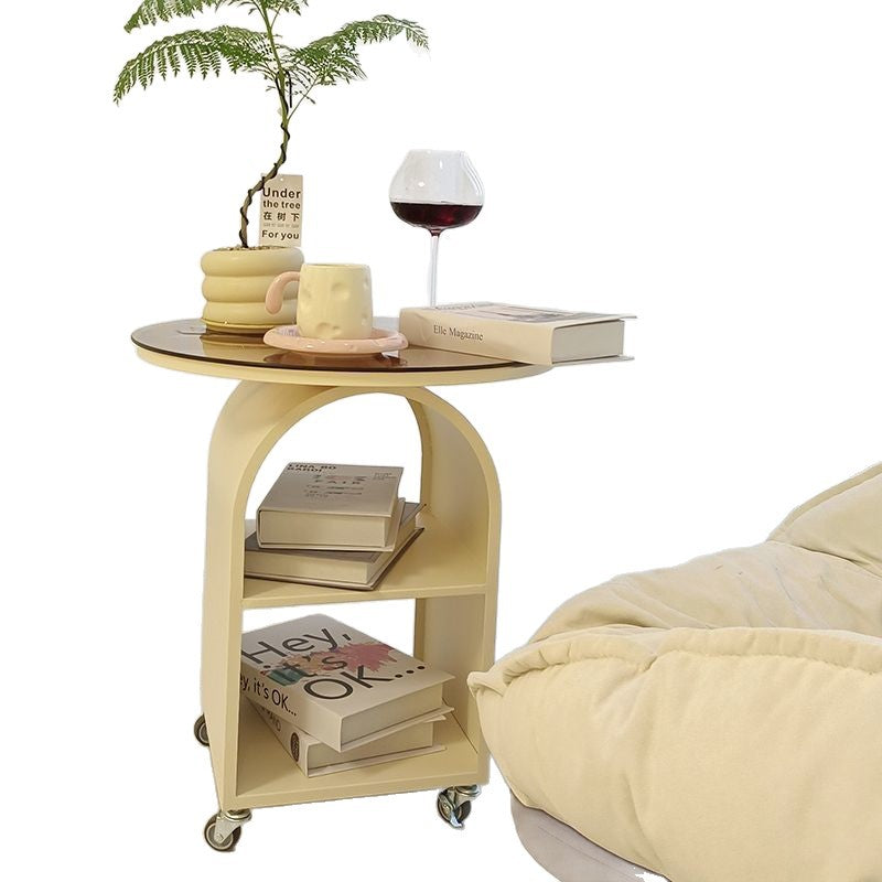 Cream style sofa round glass side table modern creative living room coffee table bedroom bedside table small table movable