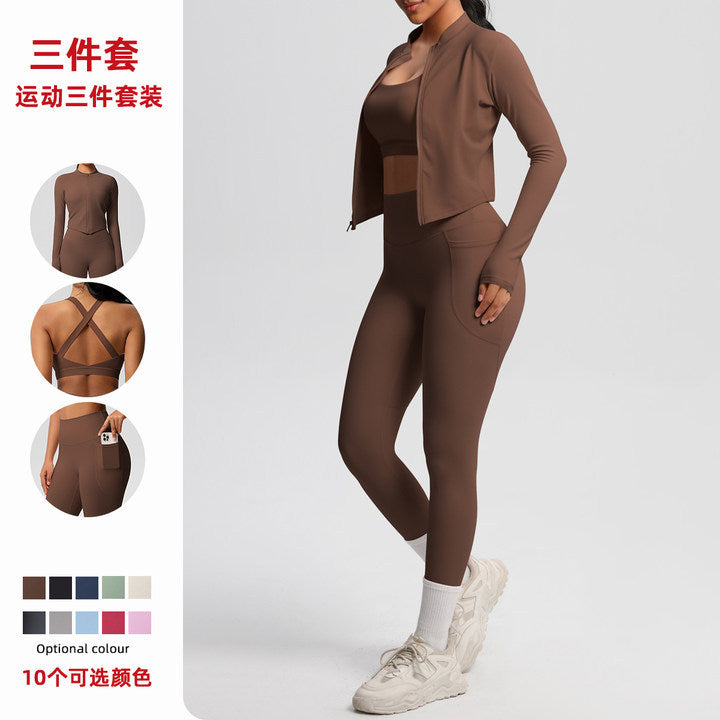 cloud-feeling brushed beautiful back bra sports zipper outwearcasual running hip pocket fitness yoga clothes