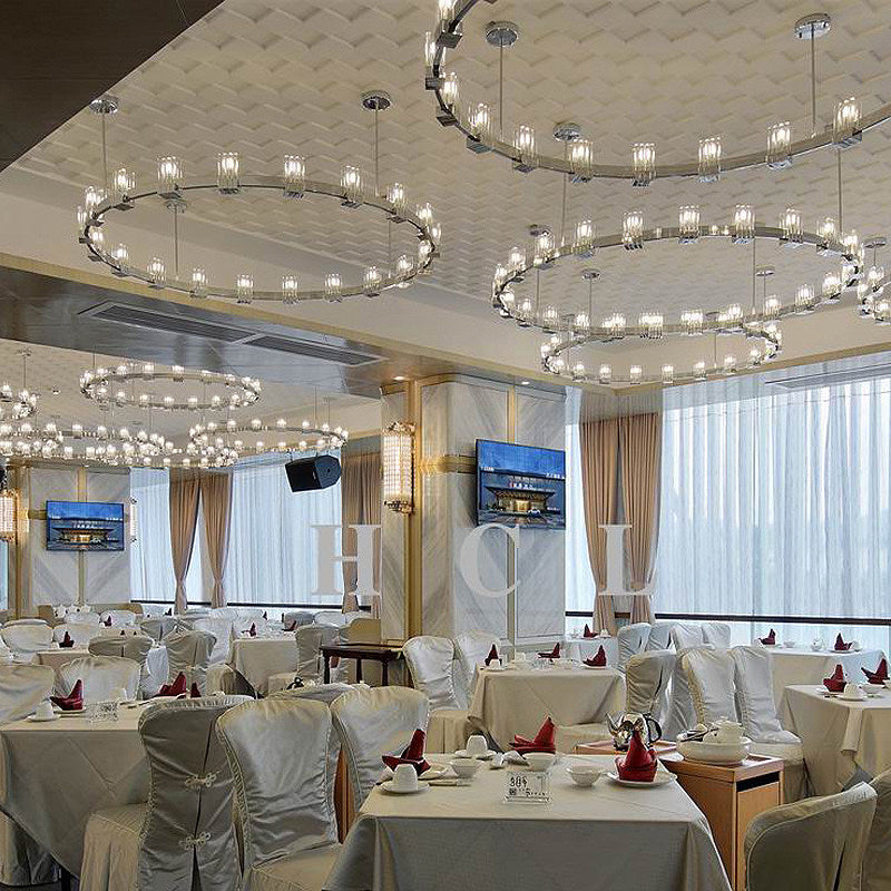 Hotel dining hall lobby chandelier - modern minimalist banquet hall light luxury ring round crystal chandelier - restaurant private room pendant light