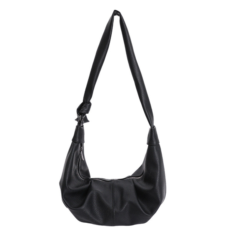 Korean style large capacity retro women's bag soft leather pleated dumpling bag lazy style casual versatile commuter shoulder crossbody bag