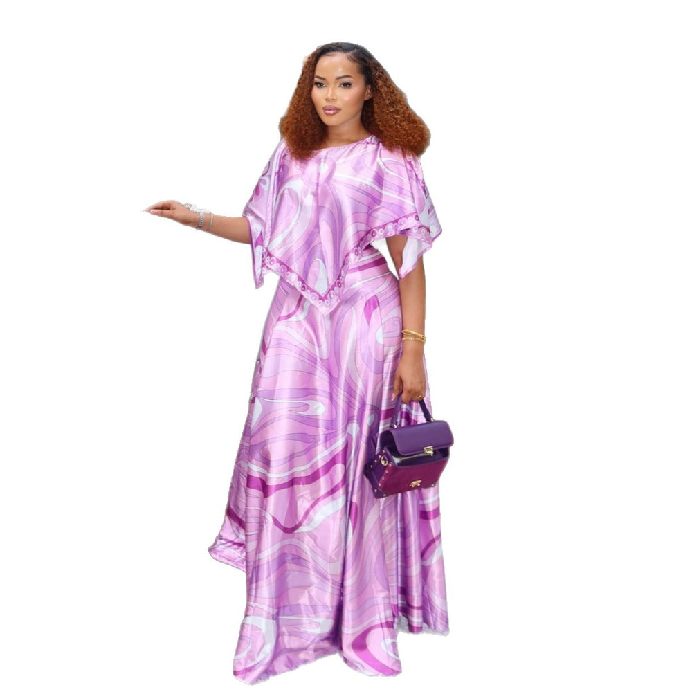 Fashion cross-border african women's clothing new arrivalfashionasymmetrical round neck printingtopshigh waist skirt suit