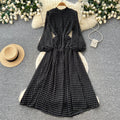 French chic stand collar lantern sleeve polka dot dress - women's slimming a-line maxi dress - autumn  new arrival