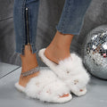 Sweet pearl furry slippers for girls, 2024 autumn/winter collection, thick-soled open-toe cotton slippers, soft sole outdoor wear, front and back slippers