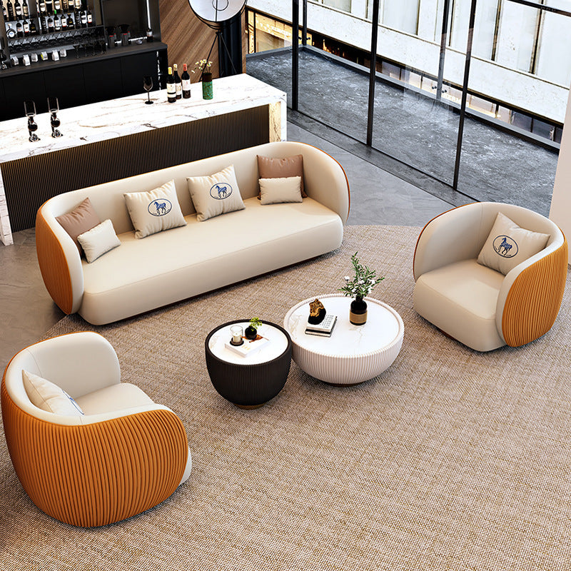Hotel lobby business reception sofa, nordic light luxury straight double sofa, office break area sofa with coffee table