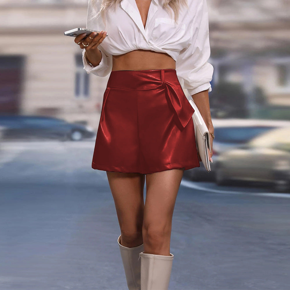 European and american ins style casual shorts for women with zipper style  independent station  hot selling cross-border pu shorts for women