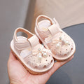 summer new girls' closed-toe sandals, 0-2 years old soft sole baby first walker shoes with bow, baby squeaky shoes